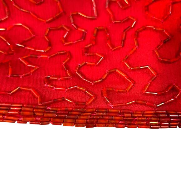 Vintage Laurence Kazar red silk top with beaded design Size S short sleeves - Picture 10 of 13